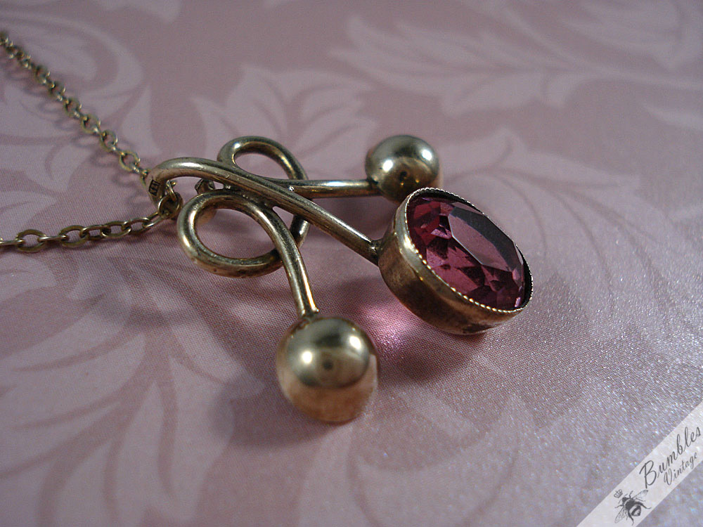 Romantic European Vintage Silver Gilt Vermeil Pink Czech Faceted Glass Necklace - Image 2