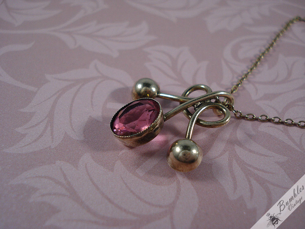 Romantic European Vintage Silver Gilt Vermeil Pink Czech Faceted Glass Necklace - Image 3