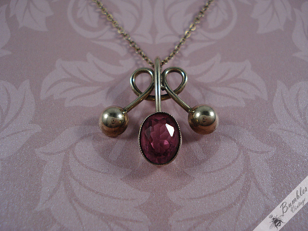 Romantic European Vintage Silver Gilt Vermeil Pink Czech Faceted Glass Necklace