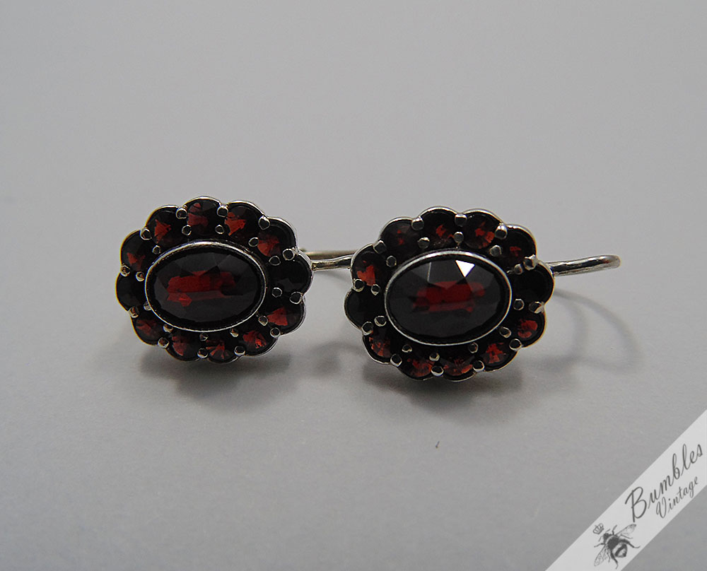 Vintage Bohemian Garnet Earrings Lever Czech European 900 Silver