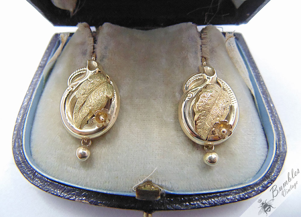 Antique European Biedermeier 14k Gold Earrings circa 1840