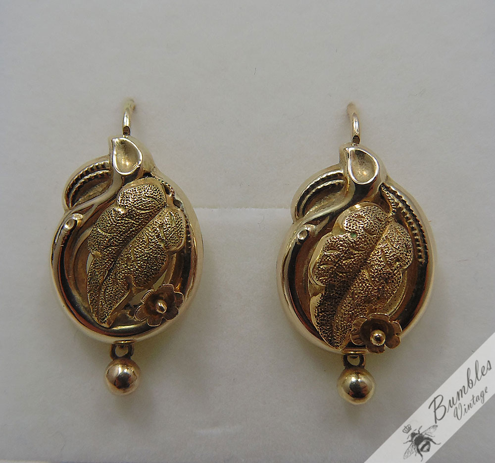 Antique European Biedermeier 14k Gold Earrings circa 1840 - Image 5
