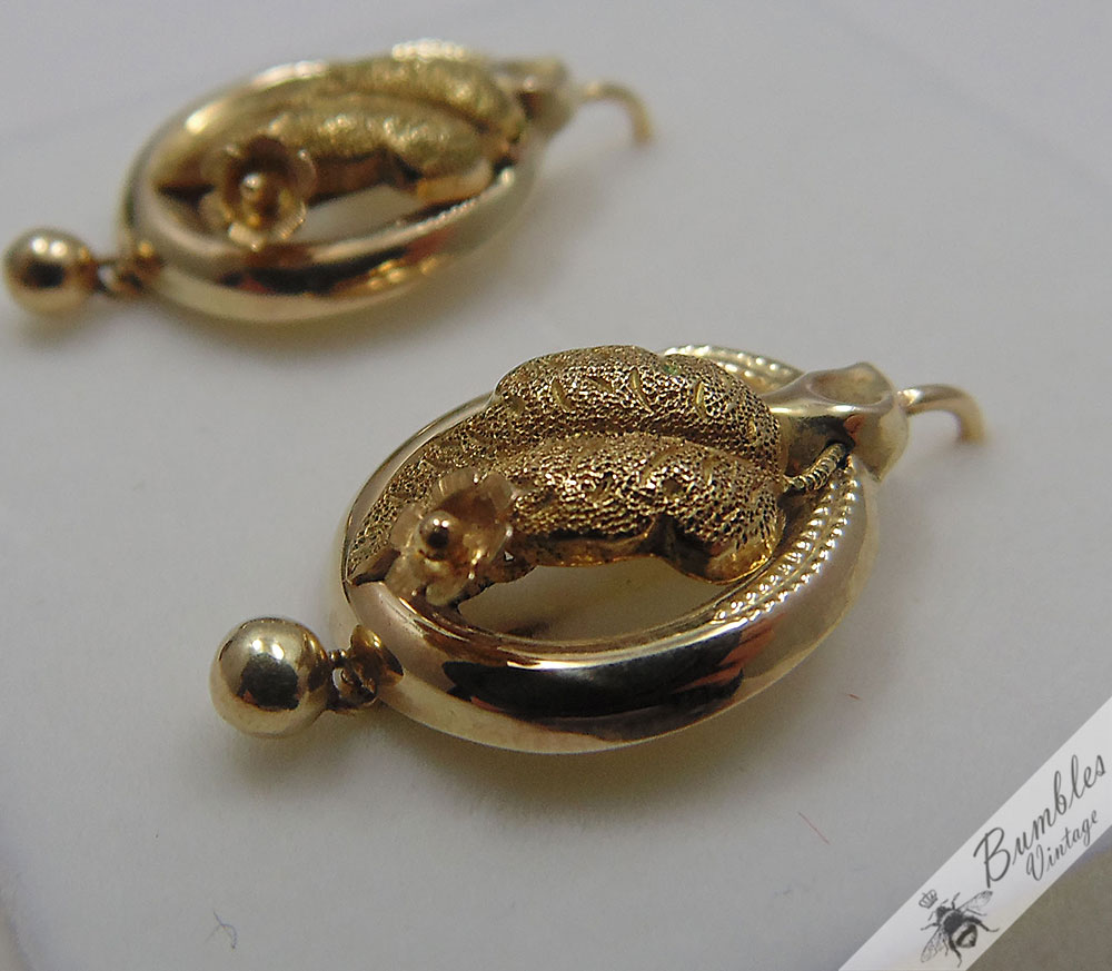 Antique European Biedermeier 14k Gold Earrings circa 1840 - Image 6