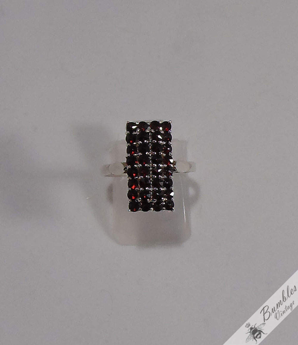 Elegant Vintage Two Tier Bohemian Garnet Ring 900 Silver c1960 - Image 2