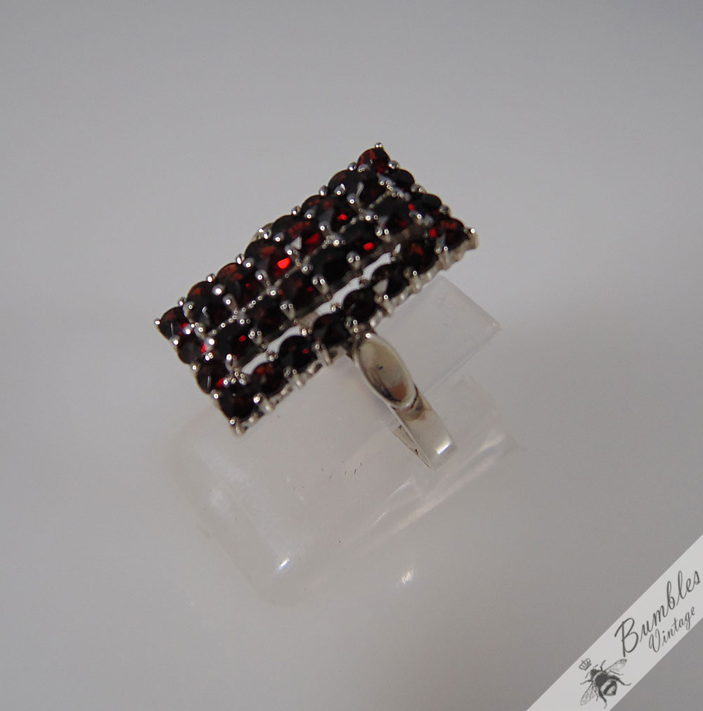 Elegant Vintage Two Tier Bohemian Garnet Ring 900 Silver c1960 - Image 3