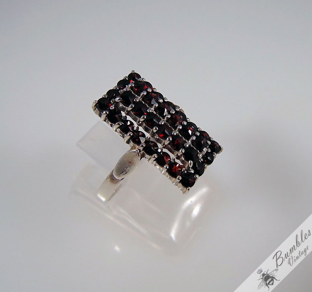 Elegant Vintage Two Tier Bohemian Garnet Ring 900 Silver c1960 - Image 4
