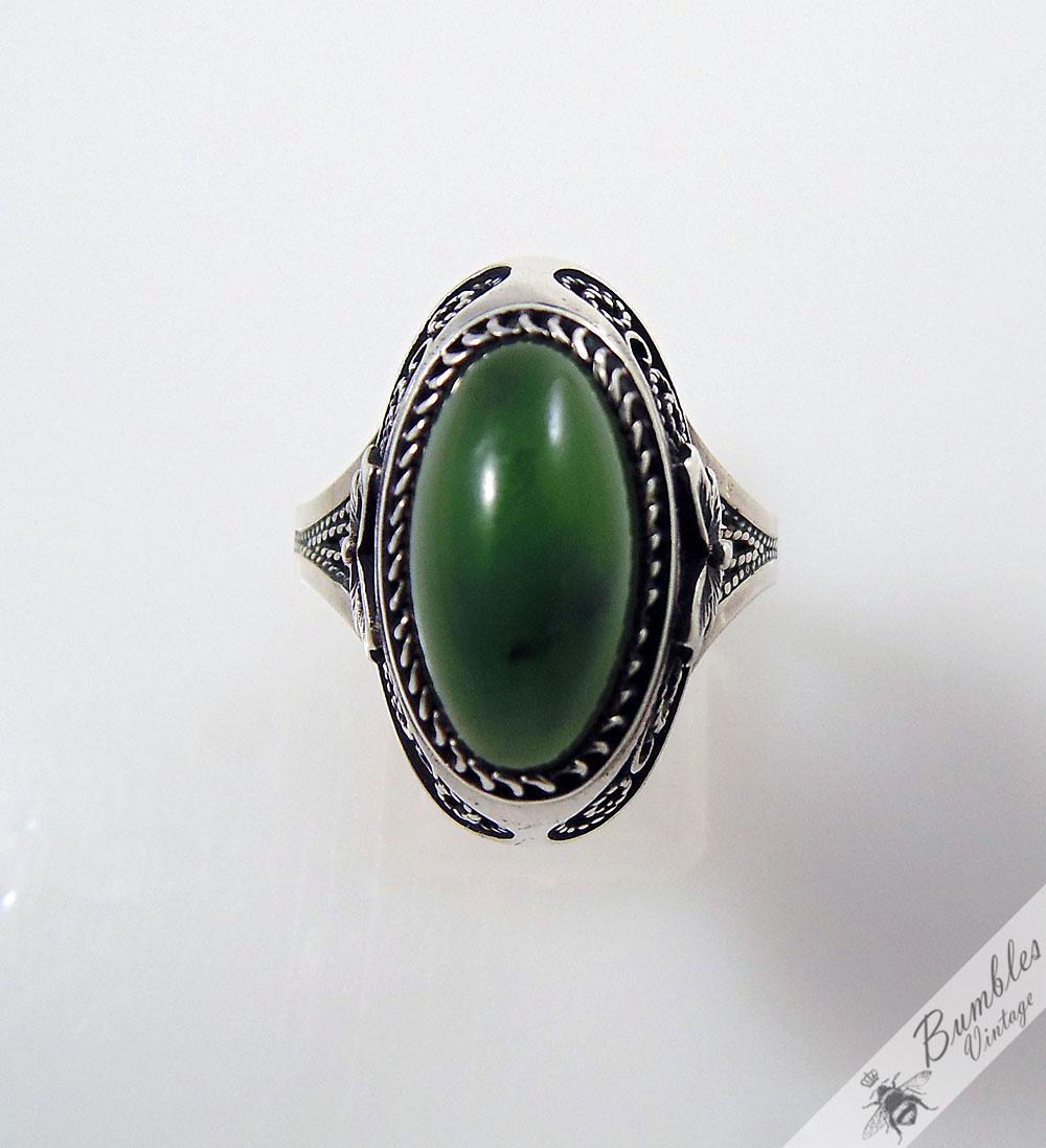 Traditional Russian Vintage Soviet Union Ring Green Agate 875 Silver USSR - Image 4