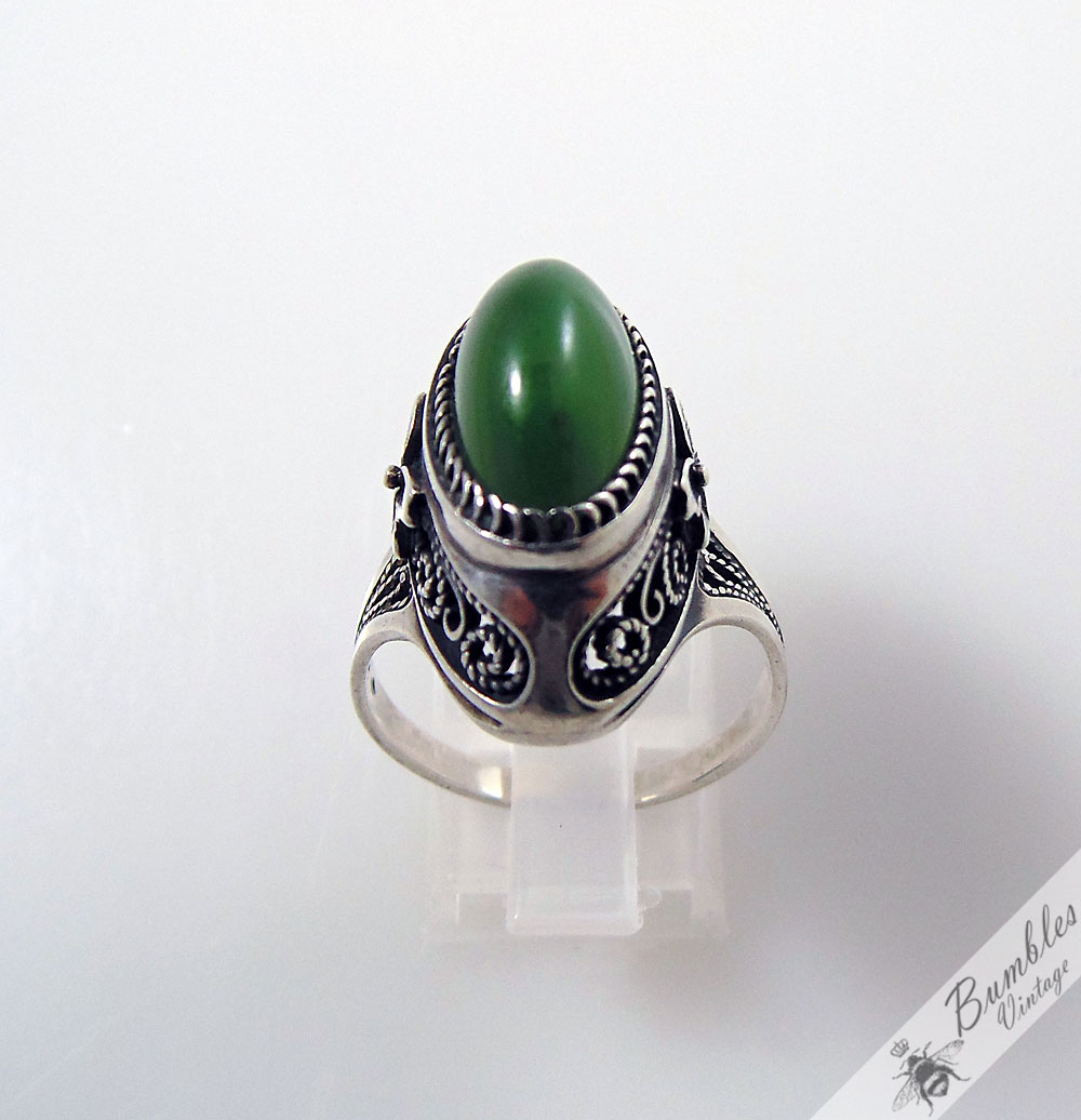 Traditional Russian Vintage Soviet Union Ring Green Agate 875 Silver USSR - Image 5