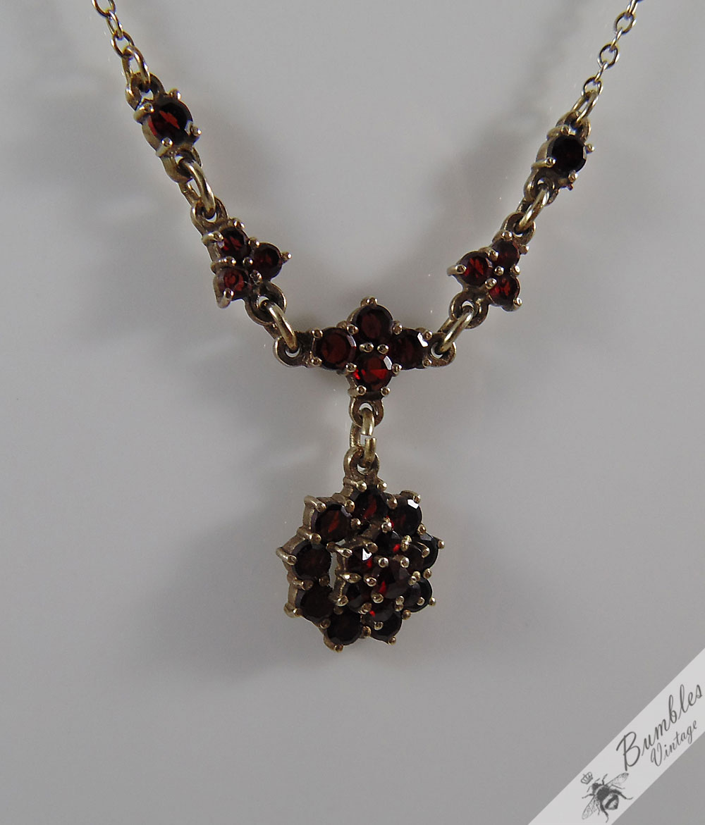 Sterling Silver Bohemian Garnet Lavalier Vermeil Necklace Czech European c1960 - Image 3