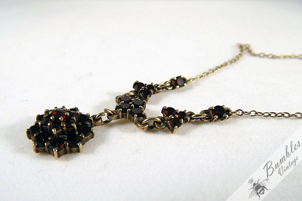 Sterling Silver Bohemian Garnet Lavalier Vermeil Necklace Czech European c1960 - Image 6