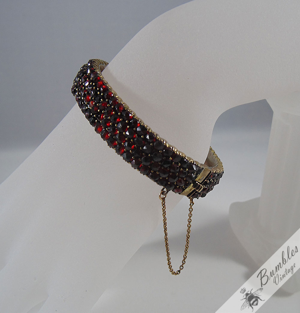 Vintage Antique Old Victorian Bohemian Garnet Hinged Four Row Bracelet