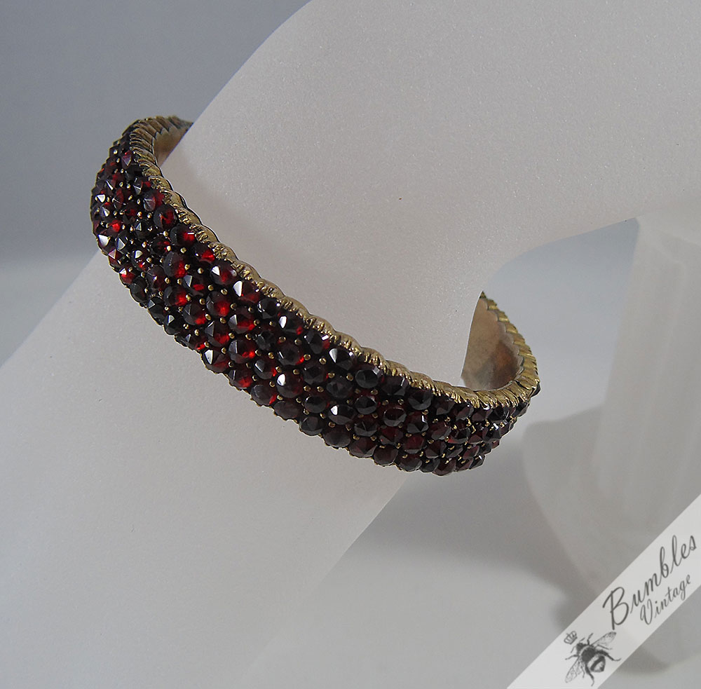 Vintage Antique Old Victorian Bohemian Garnet Hinged Four Row Bracelet - Image 3