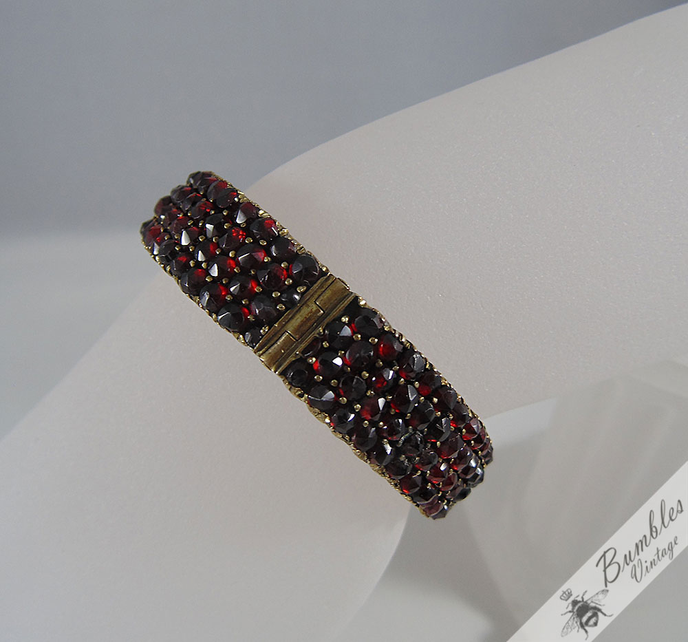 Vintage Antique Old Victorian Bohemian Garnet Hinged Four Row Bracelet - Image 4