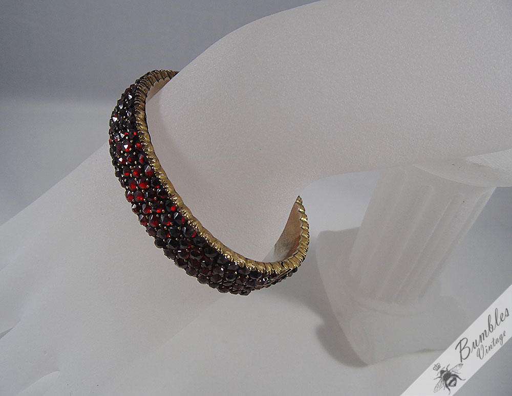 Vintage Antique Old Victorian Bohemian Garnet Hinged Four Row Bracelet - Image 5