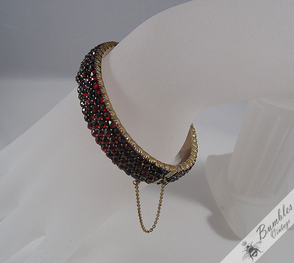 Vintage Antique Old Victorian Bohemian Garnet Hinged Four Row Bracelet - Image 6