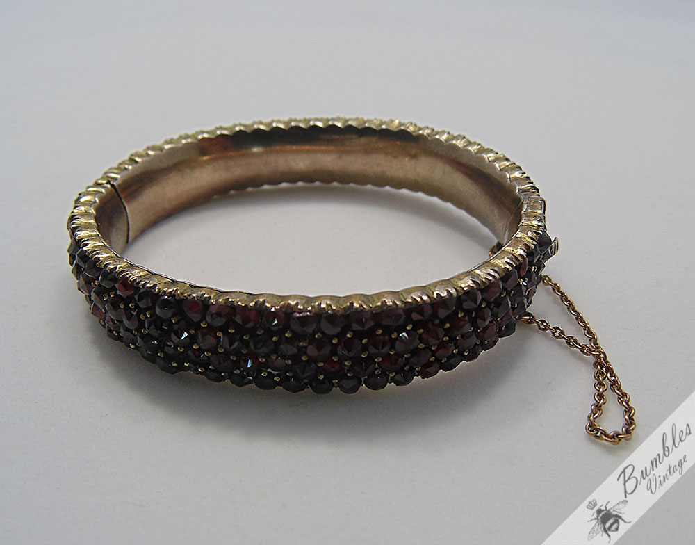 Vintage Antique Old Victorian Bohemian Garnet Hinged Four Row Bracelet - Image 7