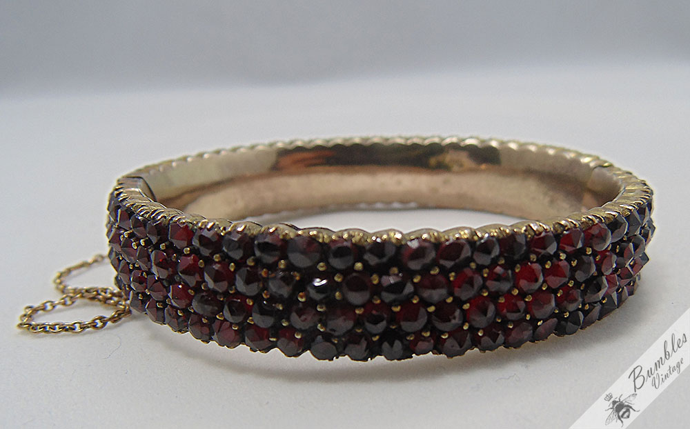 Vintage Antique Old Victorian Bohemian Garnet Hinged Four Row Bracelet - Image 8