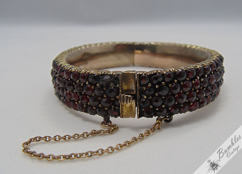 Vintage Antique Old Victorian Bohemian Garnet Hinged Four Row Bracelet - Image 9