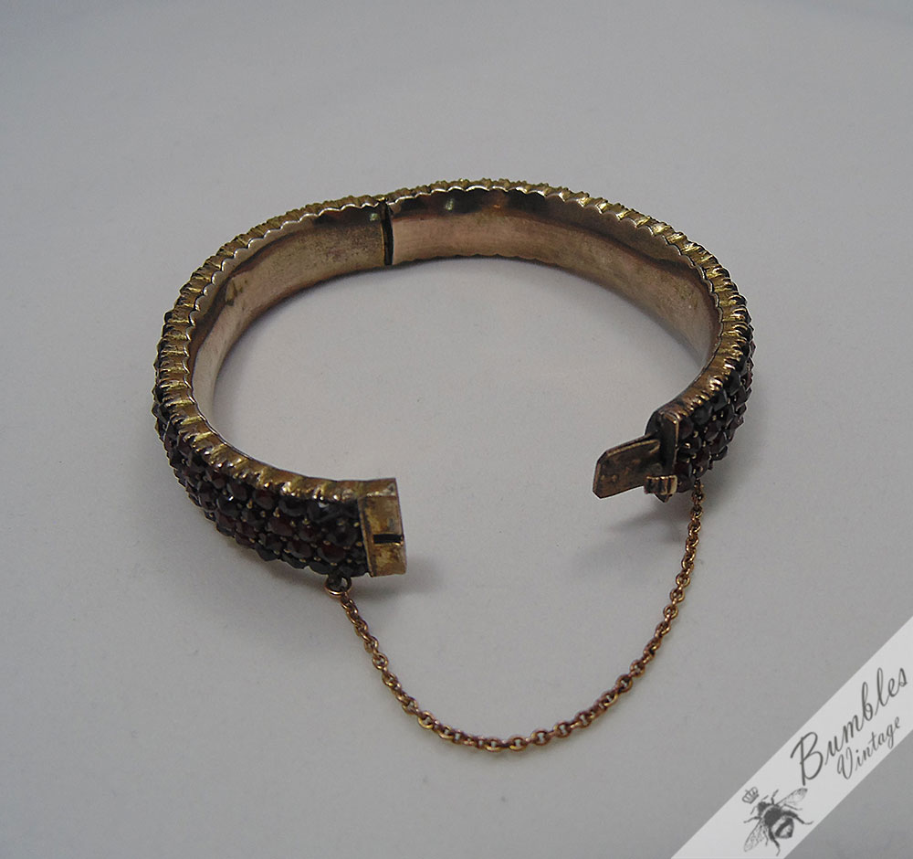 Vintage Antique Old Victorian Bohemian Garnet Hinged Four Row Bracelet - Image 11