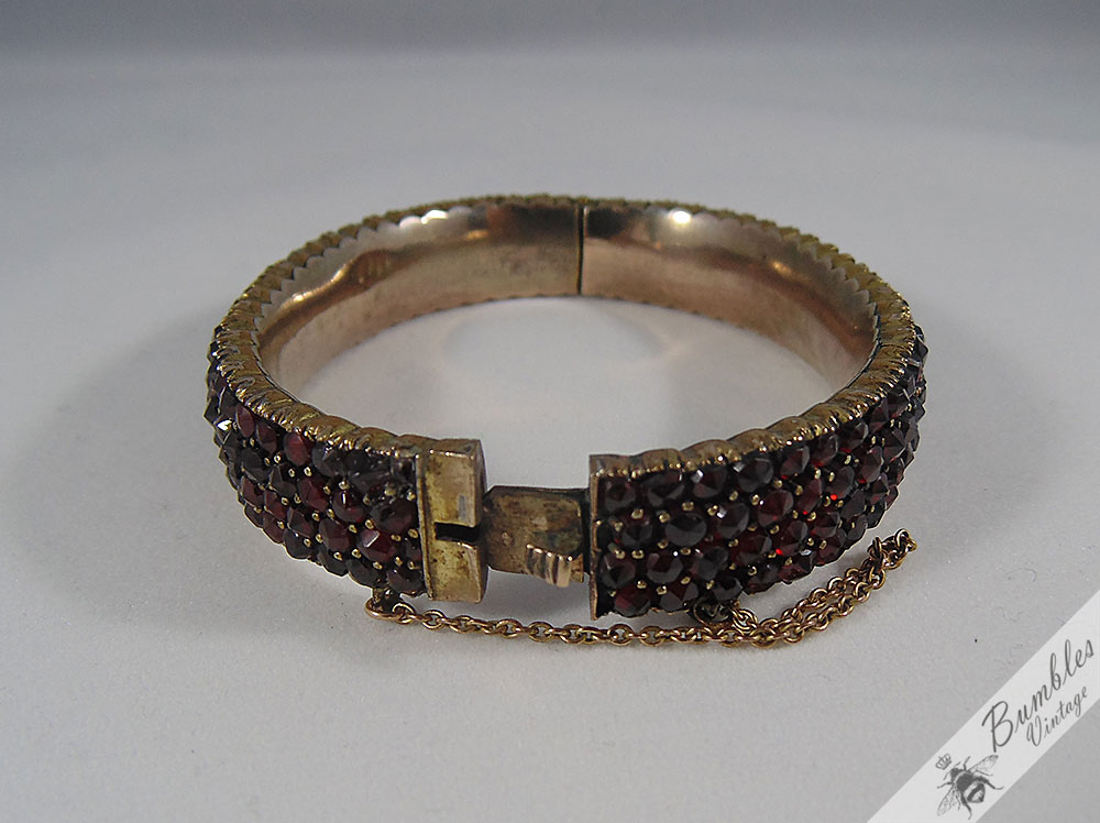 Vintage Antique Old Victorian Bohemian Garnet Hinged Four Row Bracelet - Image 12