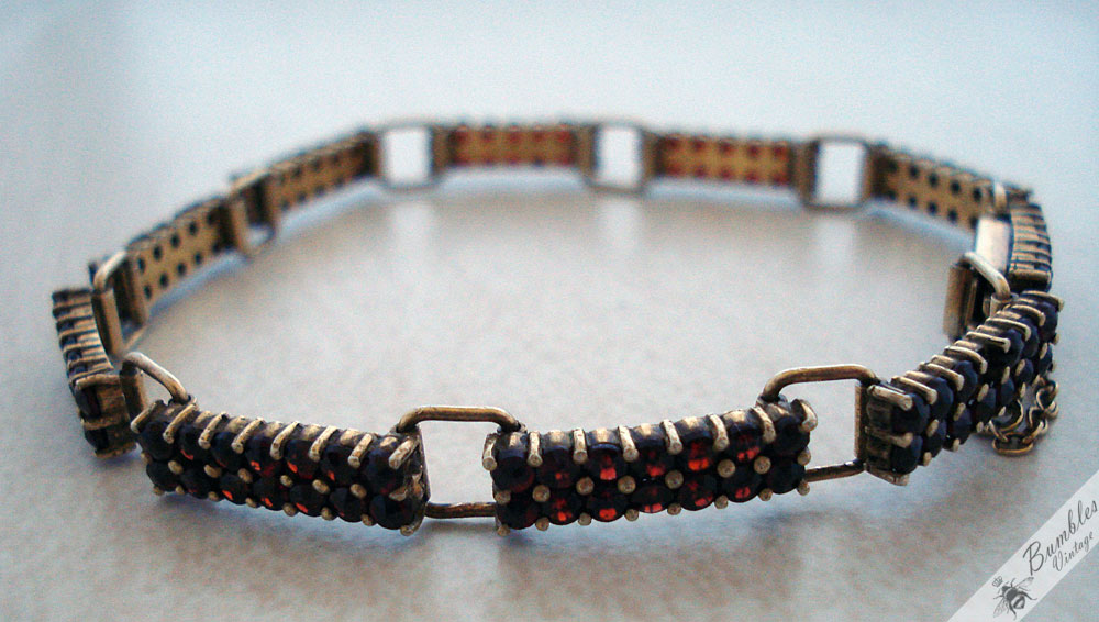 Vintage Gold Over Silver Gild Bohemian Garnet Link Bracelet - Image 4