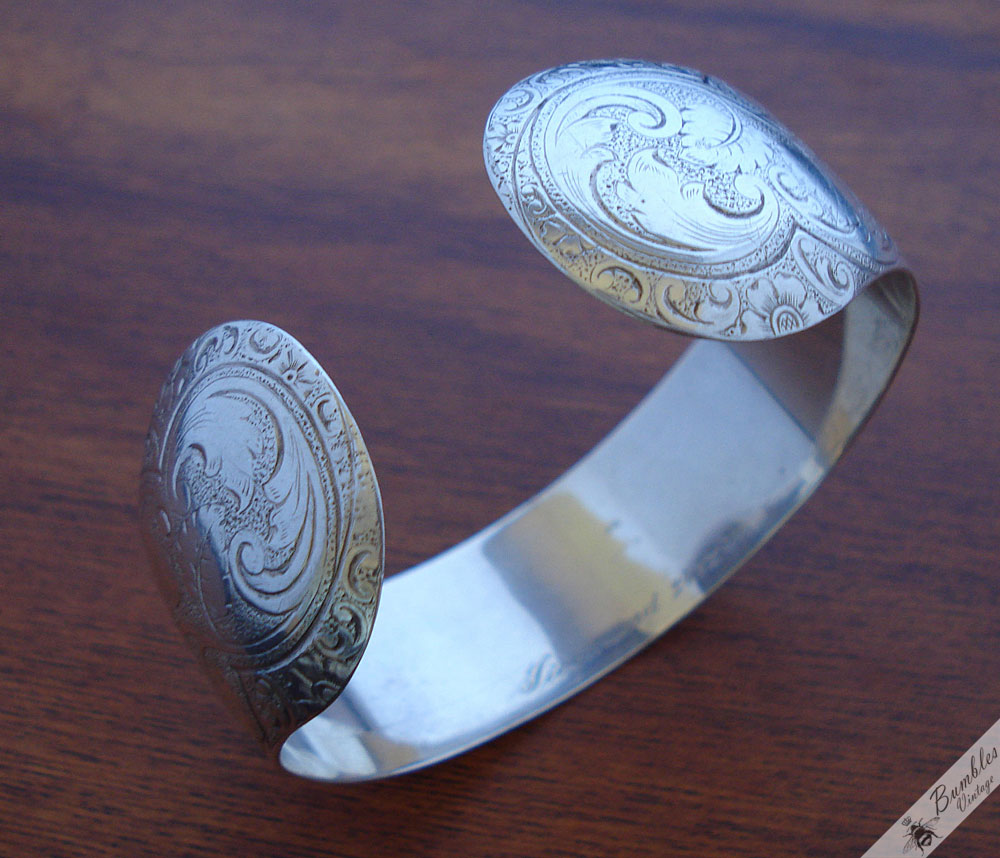 Vintage Finely Decorated 835 Silver Engraved Cuff Bangle Floral Flower Etching - Image 6