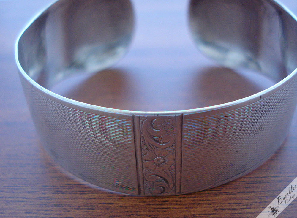 Vintage Finely Decorated 835 Silver Engraved Cuff Bangle Floral Flower Etching - Image 8