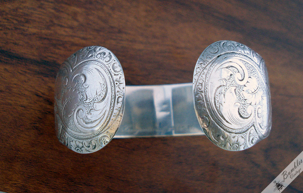 Vintage Finely Decorated 835 Silver Engraved Cuff Bangle Floral Flower Etching - Image 9