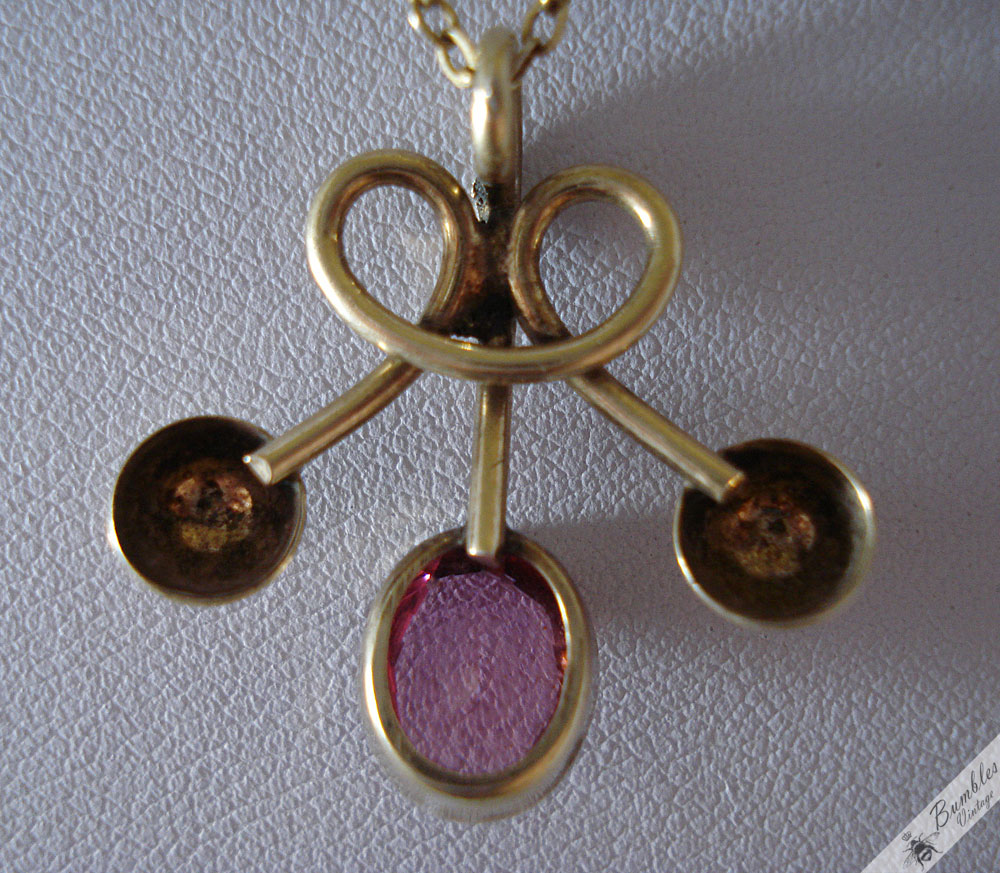 Romantic European Vintage Silver Gilt Vermeil Pink Czech Faceted Glass Necklace - Image 4