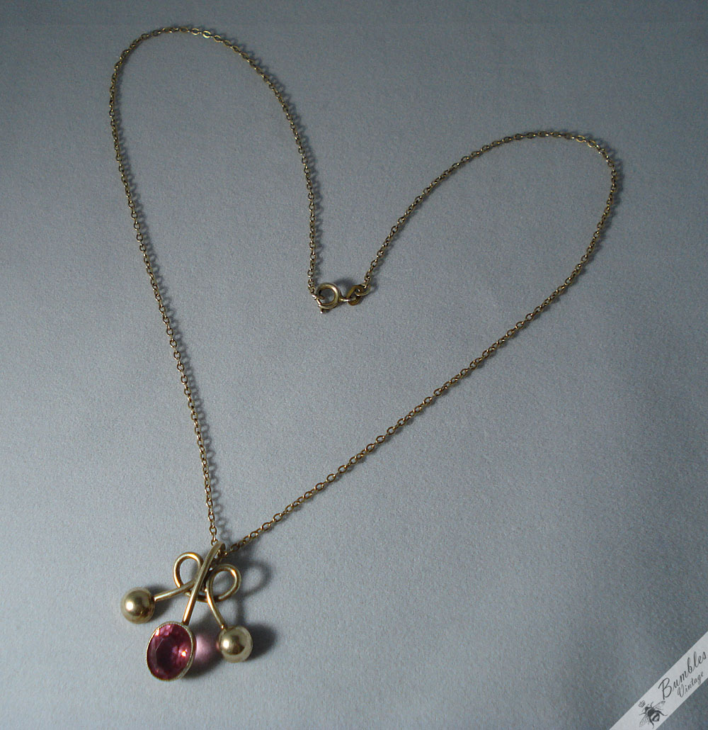 Romantic European Vintage Silver Gilt Vermeil Pink Czech Faceted Glass Necklace - Image 7