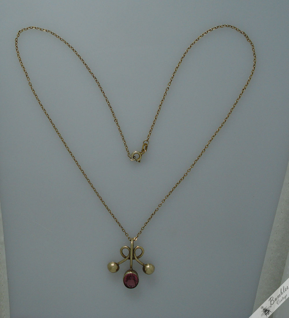 Romantic European Vintage Silver Gilt Vermeil Pink Czech Faceted Glass Necklace - Image 8