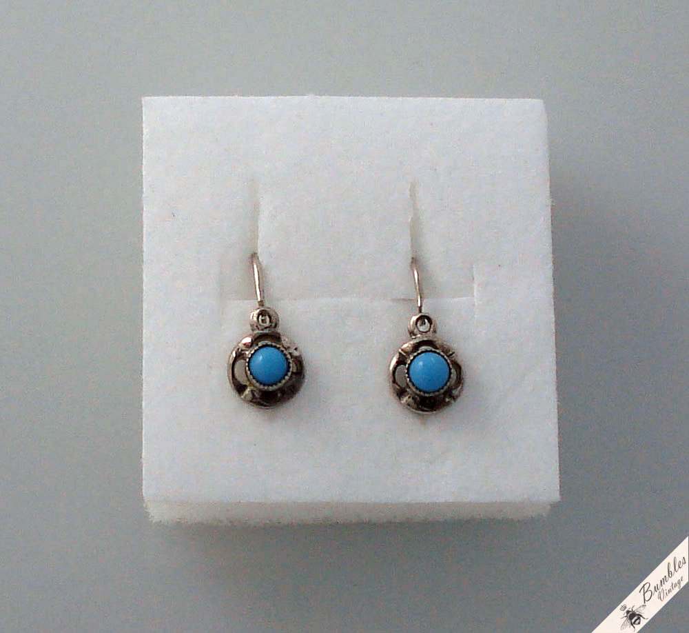 Vintage Petite Small European Lever Earrings Simulated Turqouise - Image 2