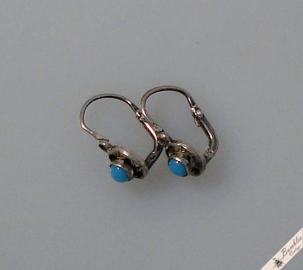 Vintage Petite Small European Lever Earrings Simulated Turqouise - Image 5