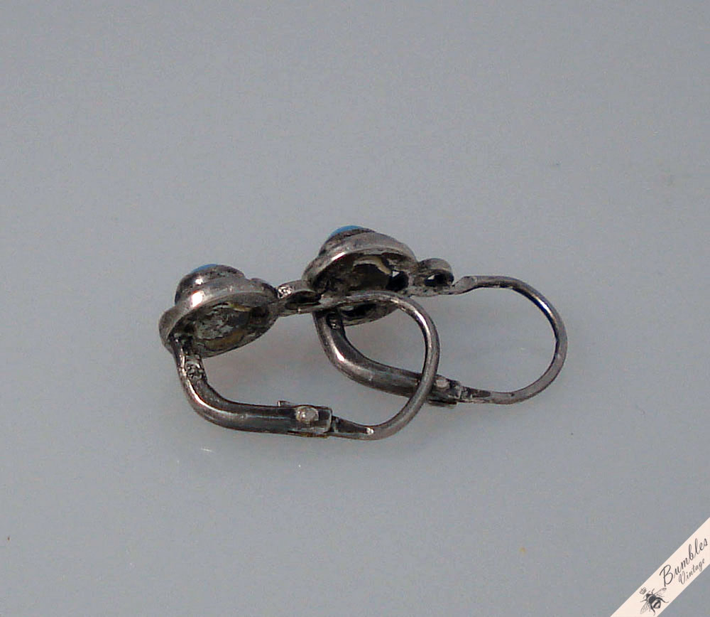 Vintage Petite Small European Lever Earrings Simulated Turqouise - Image 6