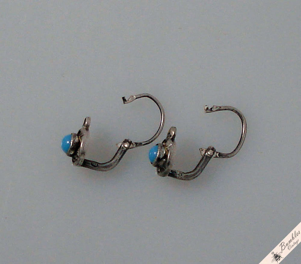 Vintage Petite Small European Lever Earrings Simulated Turqouise - Image 7