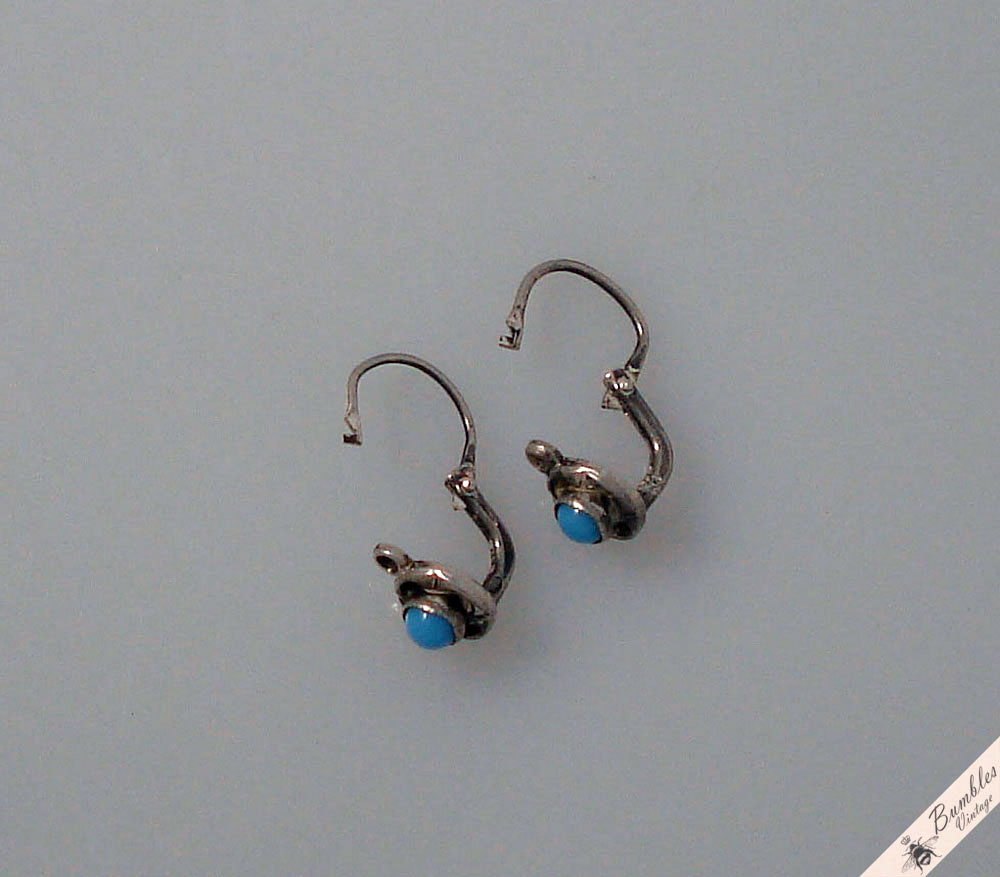 Vintage Petite Small European Lever Earrings Simulated Turqouise - Image 10