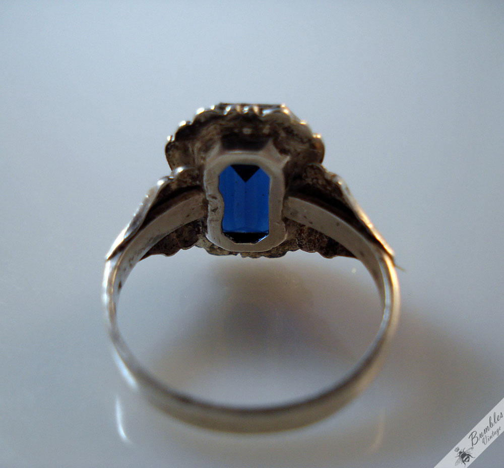 Vintage Silver Bohemian Simulated Sapphire European Ring c1940s - Image 11