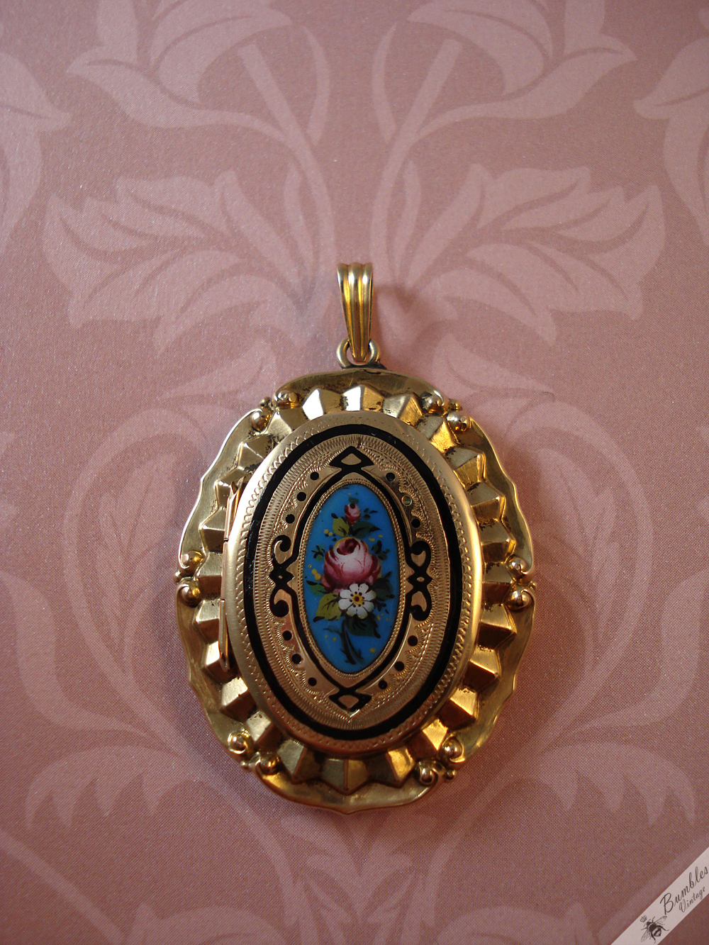 Antique Biedermeier Enamel Hand Painted 14k Gold Locket c1840 - Image 3