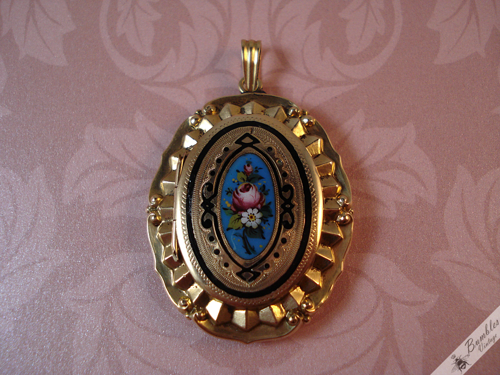 Antique Biedermeier Enamel Hand Painted 14k Gold Locket c1840 - Image 7