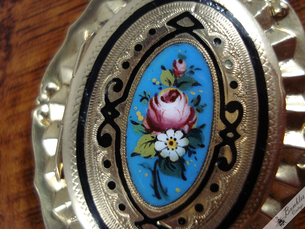 Antique Biedermeier Enamel Hand Painted 14k Gold Locket c1840 - Image 12