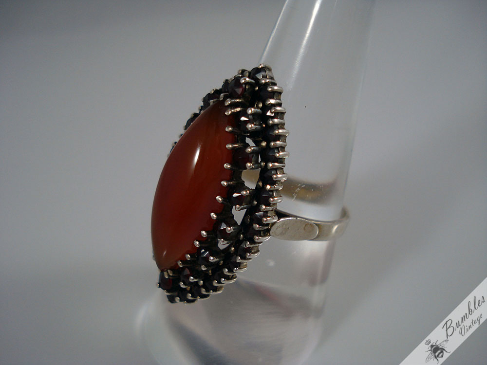 Vintage Large Bohemian Garnet & Natural Carnelian Silver Cocktail Ring Czech - Image 2
