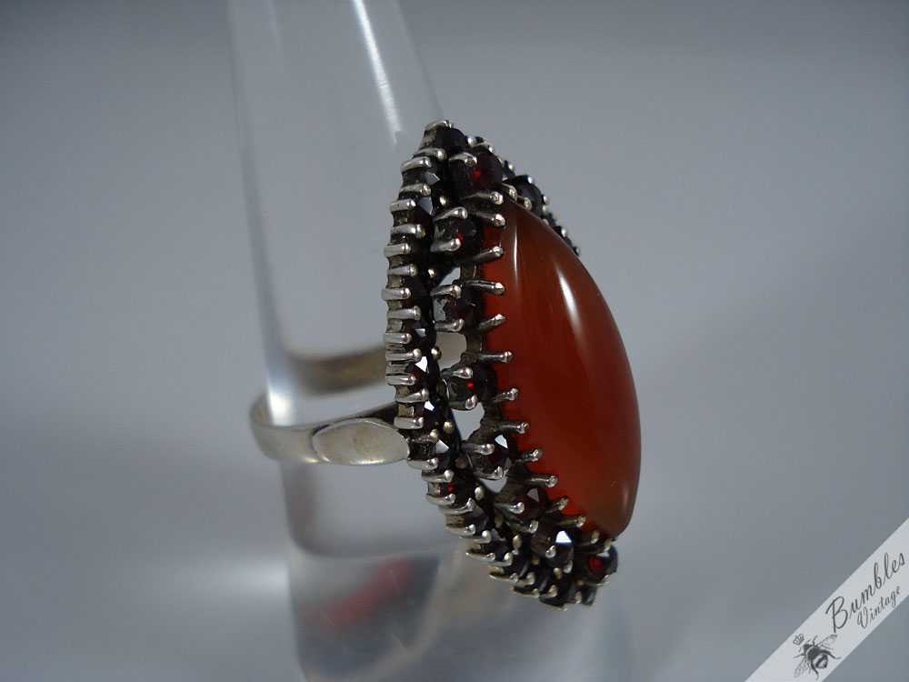 Vintage Large Bohemian Garnet & Natural Carnelian Silver Cocktail Ring Czech - Image 3