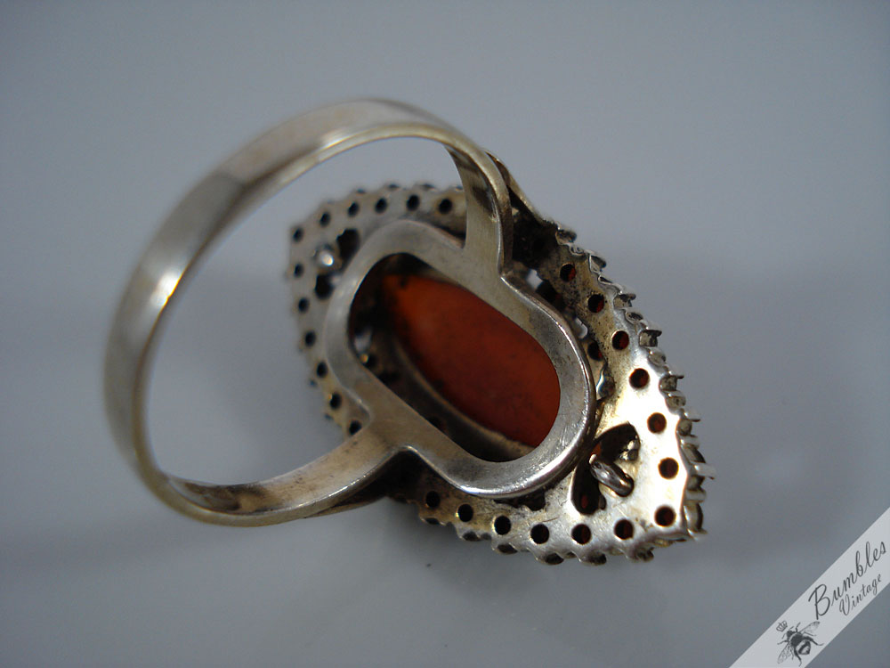 Vintage Large Bohemian Garnet & Natural Carnelian Silver Cocktail Ring Czech - Image 4