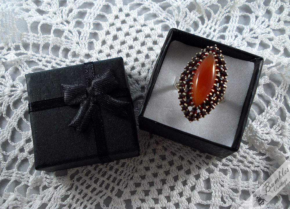 Vintage Large Bohemian Garnet & Natural Carnelian Silver Cocktail Ring Czech - Image 6
