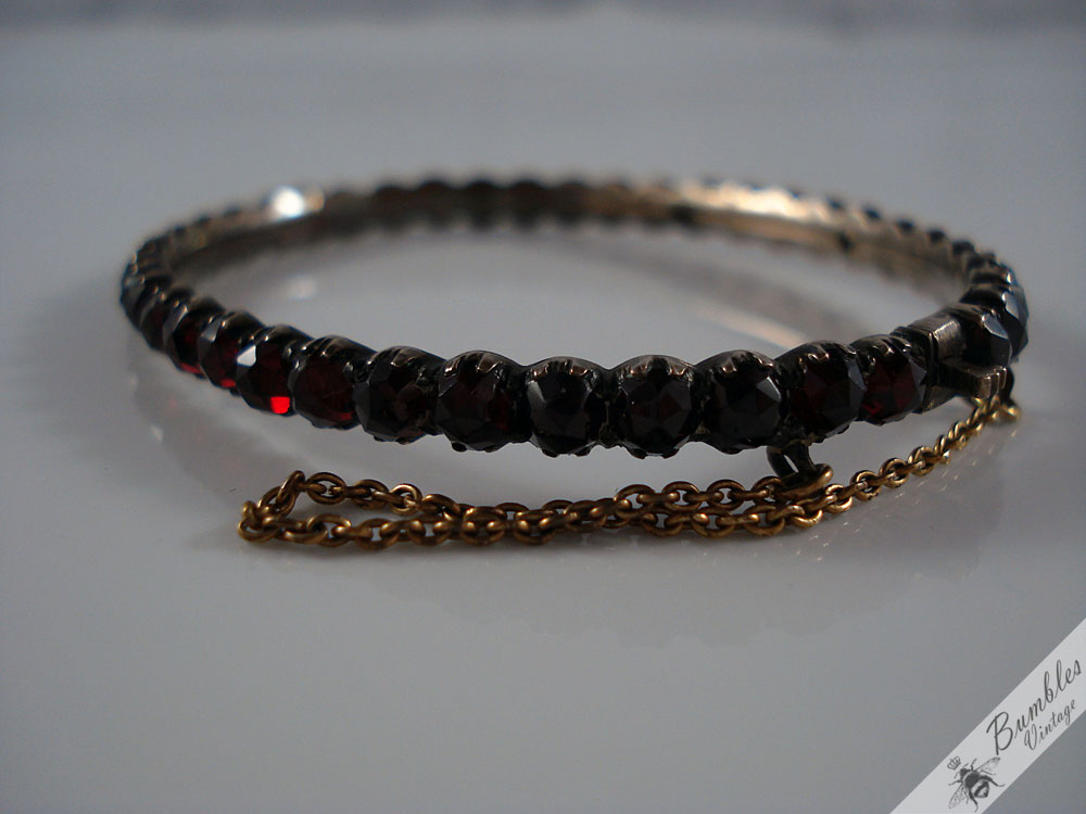Antique Early Victorian Bohemian Garnet Hinged Bracelet