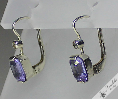 c1960 Bohemian Art Deco Sterling Silver Alexandrite Lever Earrings - Image 3