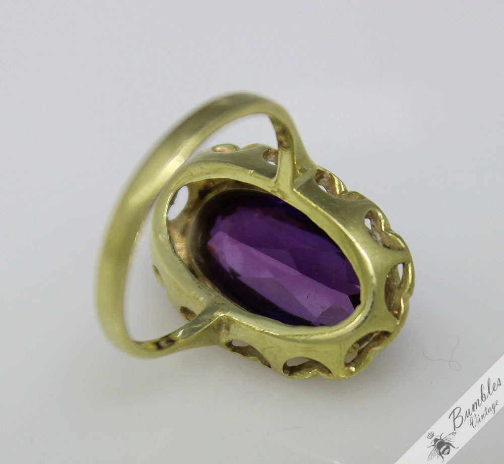 c1950s 14k Gold Vintage Bohemian Amethyst Ornate Cocktail Ring sz K.5, 5.5 - Image 6
